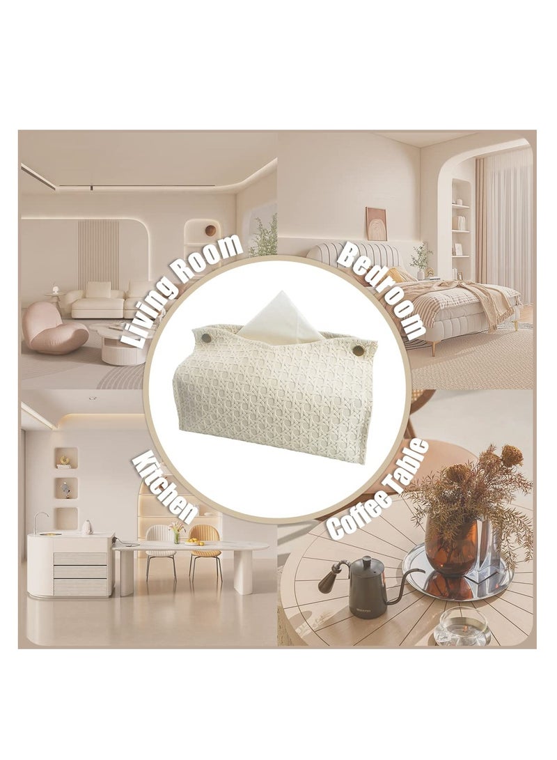PU Leather Tissue Box, Rattan Style Tissue Box, Modern Facial Paper Organizer, Modern PU Leather Tissue Box, for Tabletop, Bathroom, Car, Office, Night Stands (Beige)