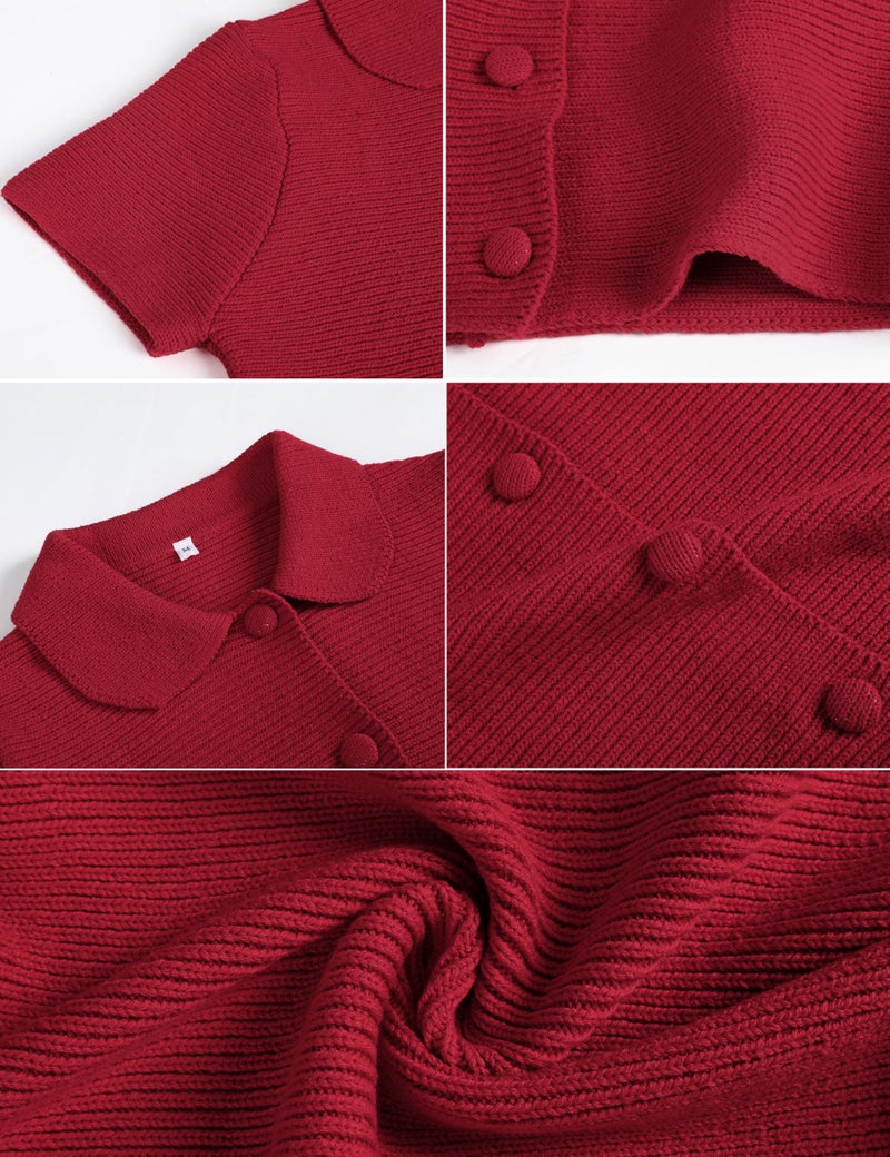 Tanming Womens Cardigan Sweaters Soft Chunky Knit Top Short Sleeve Button Loose Outerwear Sweater (Red-L) - Image 5