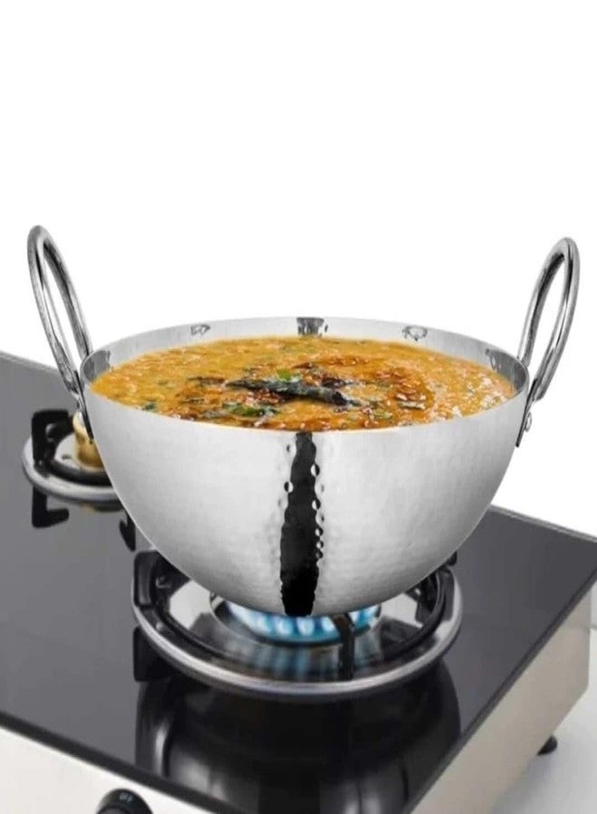 WEKTU 26 cm Hammered Kadai, 3.5 Liters Kadhai Without Lid,Food Safe Pot 26 cm Diameter 3.5 L Capacity (Stainless Steel, Non-Stick, Induction Bottom) - Image 1