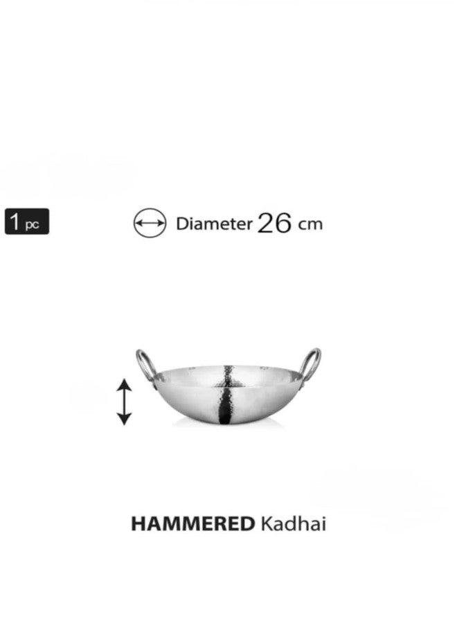WEKTU 26 cm Hammered Kadai, 3.5 Liters Kadhai Without Lid,Food Safe Pot 26 cm Diameter 3.5 L Capacity (Stainless Steel, Non-Stick, Induction Bottom) - Image 2