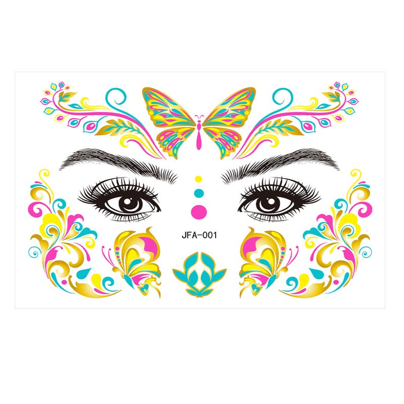 Face Patch: 1pc UV Light Reactive Fluorescent & Hot Stamping Powder - Waterproof Sweat Resistant Long Lasting Adhesion Face Sticker for Nightclub Dance Party Makeup - Image 1