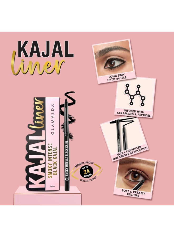 Glamveda Eyeliner & Pencil Kajal Combo Pack (Pack  of 2)| Bold Eye Looks | Smudge-Proof, Long-Lasting | Smoky Liner & Smoky Kajal | Essential Eye Kit | Black, Matte Finish for Women - Image 2