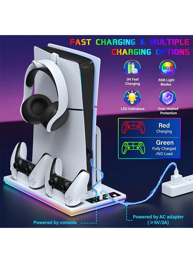 HaHaHai PS5/Slim/Pro Stand and Cooling Station with Dual Controller Charging Station, Including Controller Charger, Cooling Fan, RGB LED and USB Hub (Fit for PS5/PS5 slim/PS5 Pro Version) White - Image 2