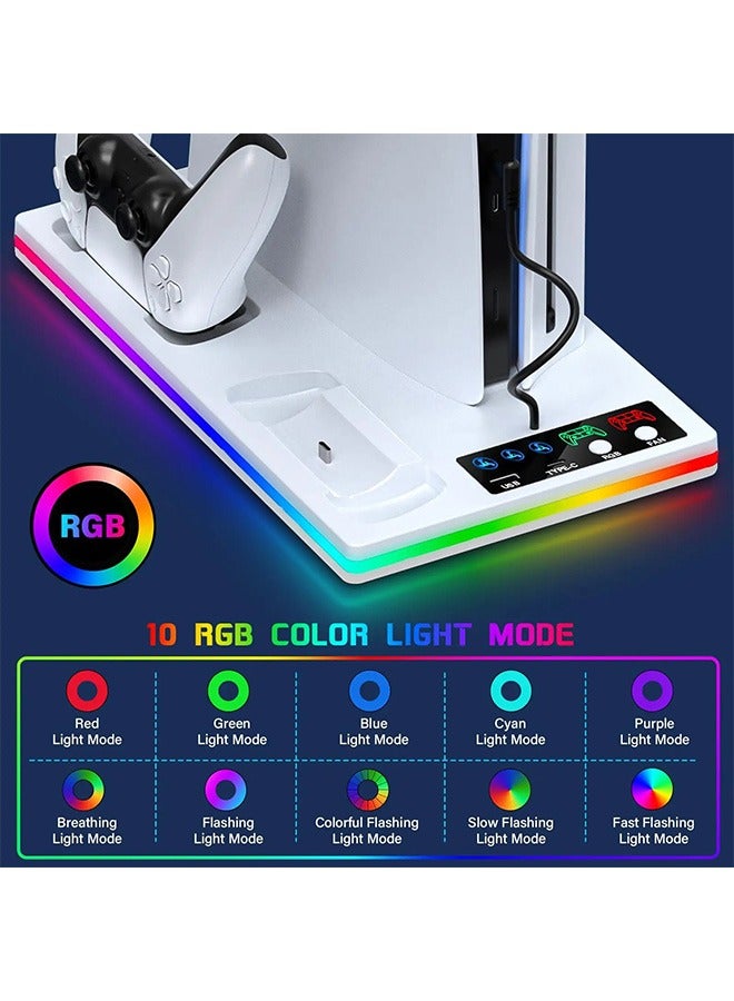 HaHaHai PS5/Slim/Pro Stand and Cooling Station with Dual Controller Charging Station, Including Controller Charger, Cooling Fan, RGB LED and USB Hub (Fit for PS5/PS5 slim/PS5 Pro Version) White - Image 3
