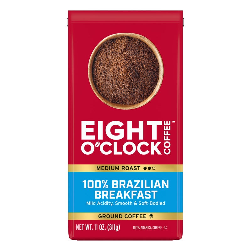 Eight O'Clock Coffee 100% Brazilian Breakfast Ground Coffee, Medium Roast, 11 Ounce (Pack of 1) - Image 1