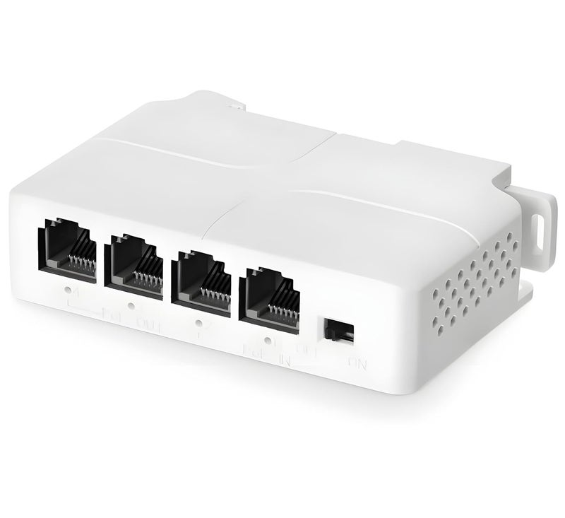 BUYFLUX موسع PoE 4 منافذ من BUYFLUX، 1 PoE في 3 PoE خارج، مفتاح تمرير مدعوم بـ IEEE802.3af/at، 100Mbps إيثرنت، تركيب على سكة DIN و على الحائط - Image 1