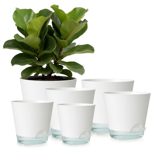 GARDIFE 2026 Upgraded Self Watering Plant Pots with Drainage Hole, 7/6.5/6/5.5/5/4 Inch Flower Planting Containers for House Plants, African Violet, Flowers, Cactus (White, 7+6.5+6+5.5+5+4 inch) - Image 1