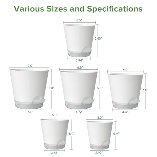 GARDIFE 2026 Upgraded Self Watering Plant Pots with Drainage Hole, 7/6.5/6/5.5/5/4 Inch Flower Planting Containers for House Plants, African Violet, Flowers, Cactus (White, 7+6.5+6+5.5+5+4 inch) - Image 2
