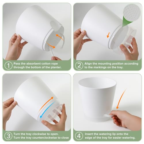 GARDIFE 2026 Upgraded Self Watering Plant Pots with Drainage Hole, 7/6.5/6/5.5/5/4 Inch Flower Planting Containers for House Plants, African Violet, Flowers, Cactus (White, 7+6.5+6+5.5+5+4 inch) - Image 3