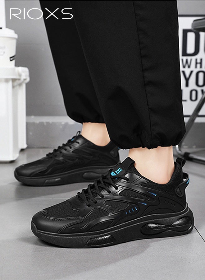 ريوكس حذاء رياضي رجالي بقاعدة سميكة، حذاء رياضي عصري غير رسمي، حذاء رياضي قابل للتنفس ومقاوم للانزلاق، حذاء رجالي للمشي لمسافات طويلة، حذاء جري خفيف ومريح للخارج، مناسب للعمل/المشي/الرياضة/السفر لفترات طويلة، مناسب للأب/الصديق/الزوج، لون أسود - Image 1