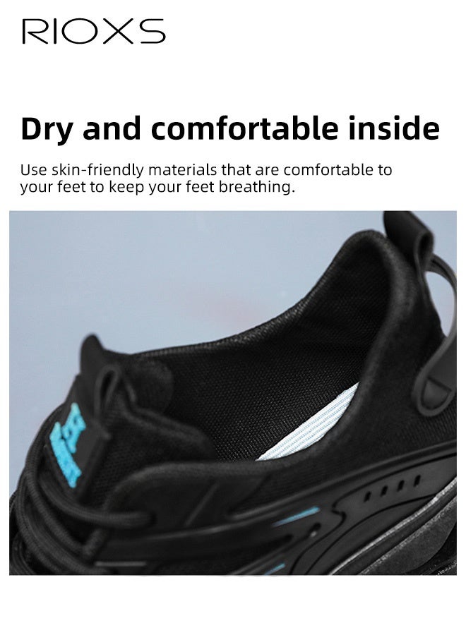 ريوكس حذاء رياضي رجالي بقاعدة سميكة، حذاء رياضي عصري غير رسمي، حذاء رياضي قابل للتنفس ومقاوم للانزلاق، حذاء رجالي للمشي لمسافات طويلة، حذاء جري خفيف ومريح للخارج، مناسب للعمل/المشي/الرياضة/السفر لفترات طويلة، مناسب للأب/الصديق/الزوج، لون أسود - Image 4