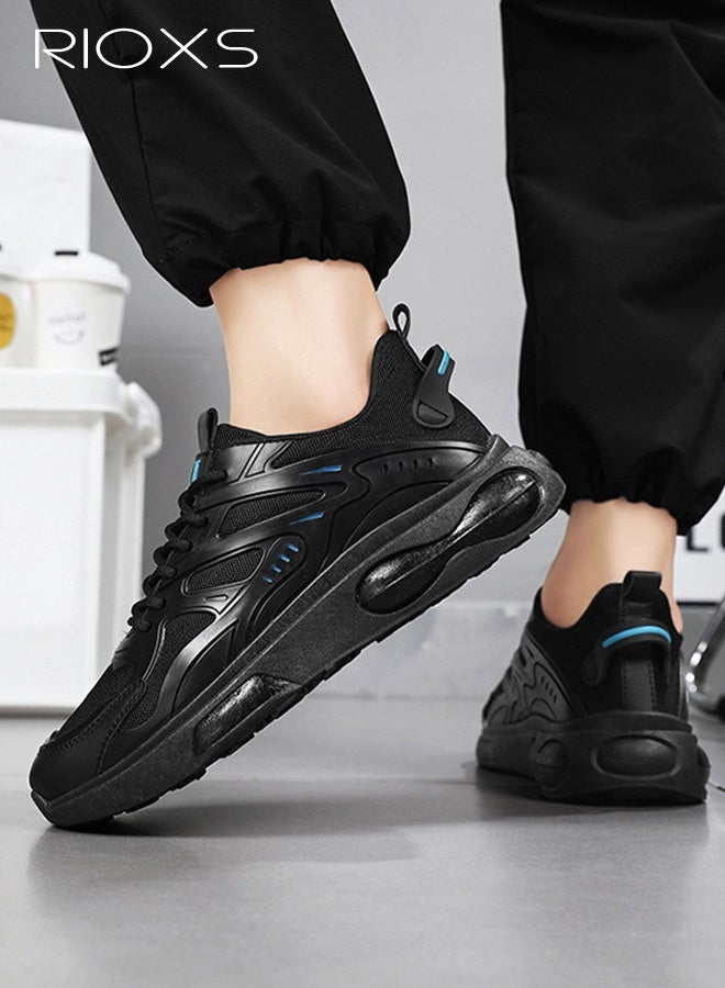 ريوكس حذاء رياضي رجالي بقاعدة سميكة، حذاء رياضي عصري غير رسمي، حذاء رياضي قابل للتنفس ومقاوم للانزلاق، حذاء رجالي للمشي لمسافات طويلة، حذاء جري خفيف ومريح للخارج، مناسب للعمل/المشي/الرياضة/السفر لفترات طويلة، مناسب للأب/الصديق/الزوج، لون أسود - Image 2