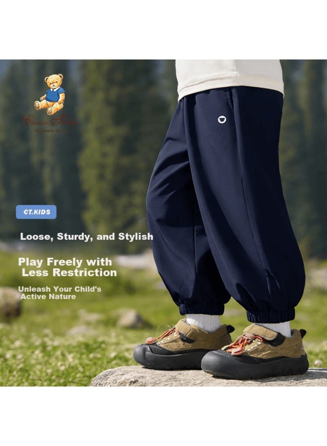 Classic Teddy Kids Pants Boys And Girls Long Pants Toddler Spring Woven Jogger Pants Dark Blue 130 - Image 1