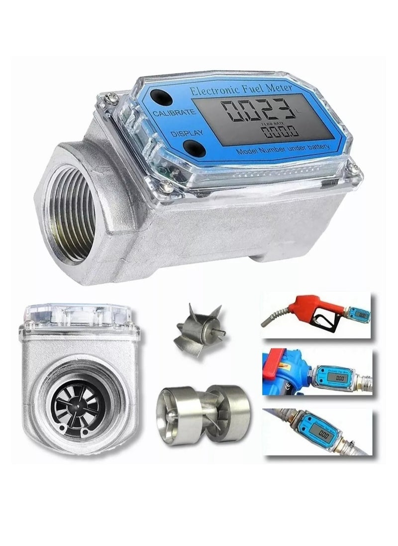 Generic 1 Inch Turbines FlowMeter LCD Digital Flowmeter 10-100LPM ±1% Accuracy for Diesel Gasoline Kerosene Methanol Water  - Image 1