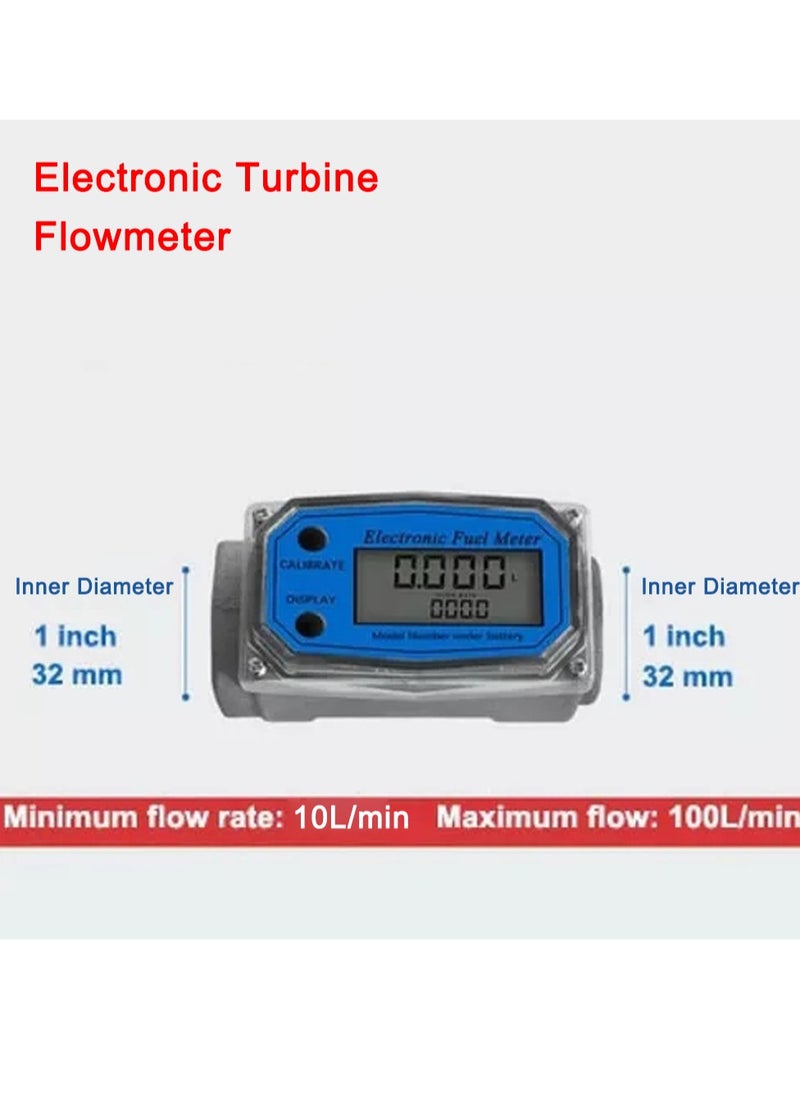 Generic - 1 Inch Turbines FlowMeter LCD Digital Flowmeter 10-100LPM ±1% Accuracy for Diesel Gasoline Kerosene Methanol Water - Image 1