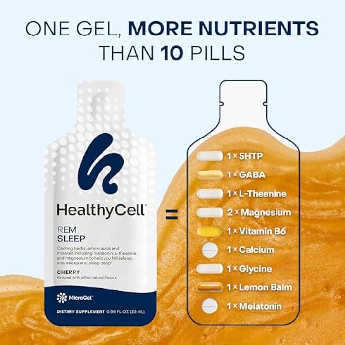 Healthycell REM Sleep Aid Supplement for Adults - Liquid Gel Extra Strength Sleep Supplement with Melatonin, Magnesium, L-Theanine, GABA & Natural Calming Herbs - 30 Gel Packs, Cherry Flavored - Image 4
