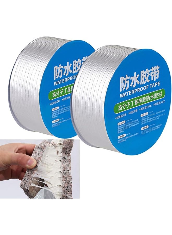 PROMASS promass 2 Pack 5cm x 5m Butyl Tape Waterproof Sealing Tape Aluminum Foil Butyl Rubber Tape for RV Repair Window Pipe Metal Roof Gutter Leak Patching  - Image 1
