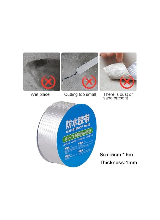 PROMASS promass 2 Pack 5cm x 5m Butyl Tape Waterproof Sealing Tape Aluminum Foil Butyl Rubber Tape for RV Repair Window Pipe Metal Roof Gutter Leak Patching  - Image 2