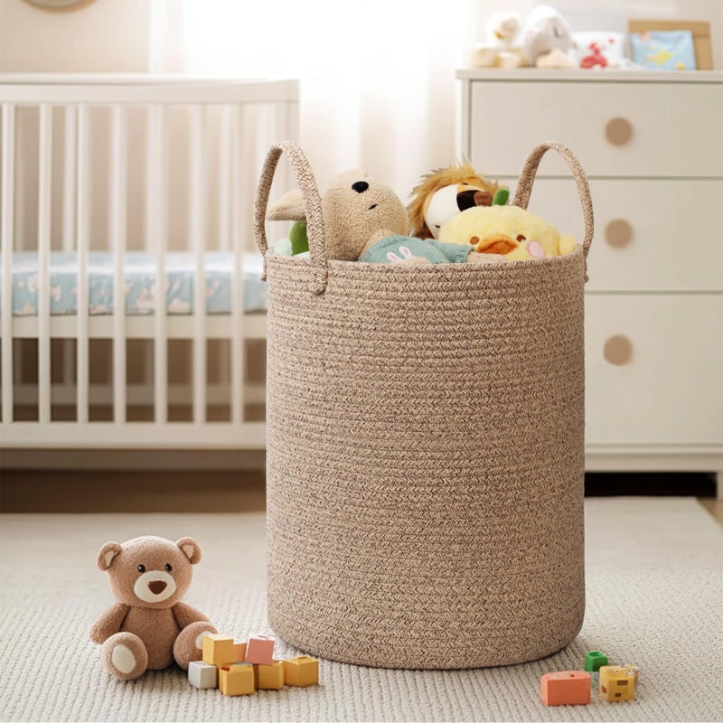 MEGASKET Large Woven Laundry Basket, 15"x18" Tall Blanket Storage for Living Room, Cute Nursery Kids Baby Laundry Hamper, Wicker Hamper for Bedroom Aesthetic, Cotton Rope Dirty Clothes Decor Basket - Image 5