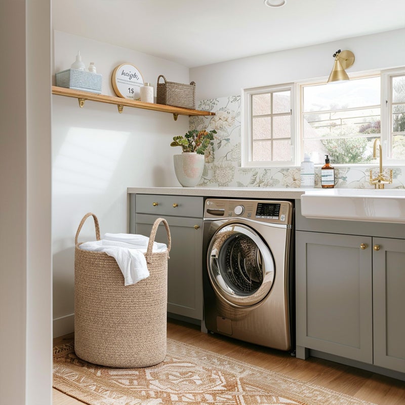 MEGASKET Large Woven Laundry Basket, 15"x18" Tall Blanket Storage for Living Room, Cute Nursery Kids Baby Laundry Hamper, Wicker Hamper for Bedroom Aesthetic, Cotton Rope Dirty Clothes Decor Basket - Image 4