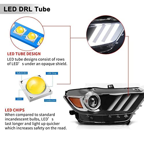 ROXX Projector Headlight Assembly w/LED DRL Fit for 2015-2017 Ford Mustang Coupe & Convertible / 2016-2020 Ford Shelby GB350 2020-2022 GB500 OE Style Headlamp Driver Left Side Replacement - Image 5