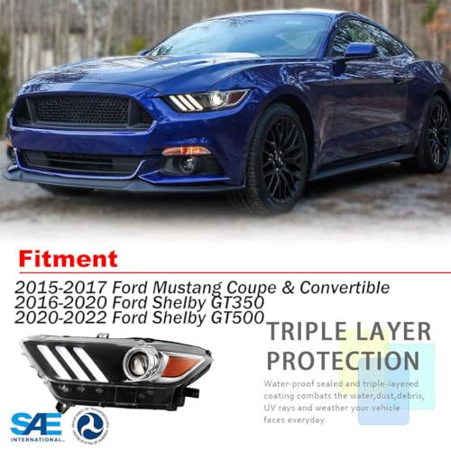 ROXX Projector Headlight Assembly w/LED DRL Fit for 2015-2017 Ford Mustang Coupe & Convertible / 2016-2020 Ford Shelby GB350 2020-2022 GB500 OE Style Headlamp Driver Left Side Replacement - Image 4