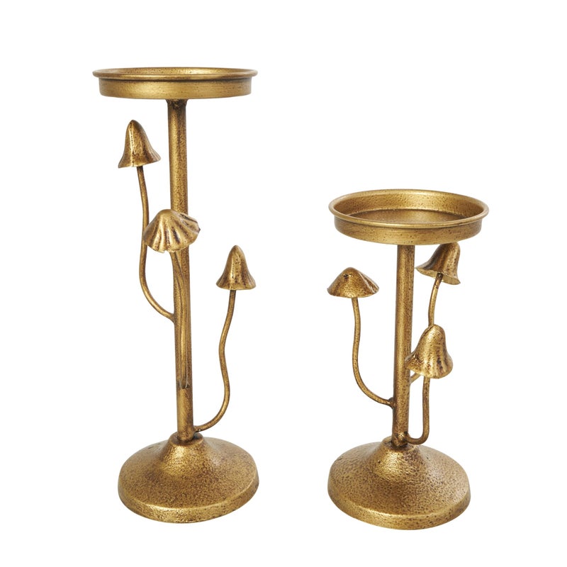 Deco 79 Metal Abstract Decorative Candle Holder Mushroom Inspired Candle Stand, Set of 2 Candlestick Holder 10", 7" H, Gold - Image 2