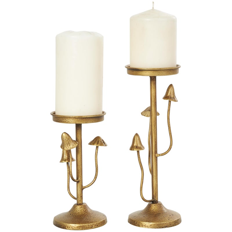 Deco 79 Metal Abstract Decorative Candle Holder Mushroom Inspired Candle Stand, Set of 2 Candlestick Holder 10", 7" H, Gold - Image 1