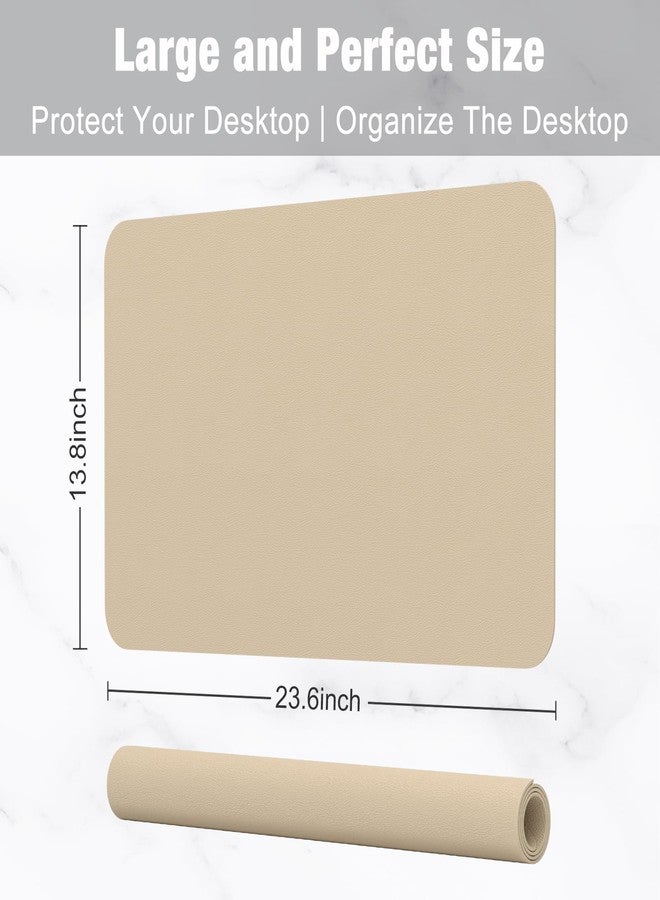 Hsurbtra Desk Pad, 23.6" x 13.8" PU Leather Desk Mat, M Extended Mouse Pad, Waterproof Desktop Blotter Protector, Non-Slip Ultra Thin Small Laptop Keyboard Writing Mat for Office Home, Beige - Image 3
