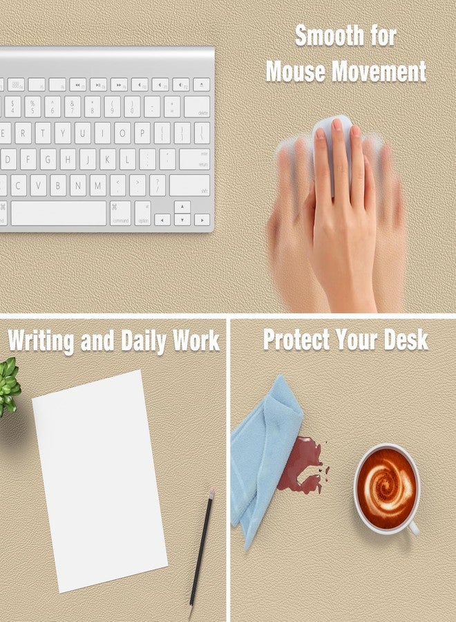 Hsurbtra Desk Pad, 23.6" x 13.8" PU Leather Desk Mat, M Extended Mouse Pad, Waterproof Desktop Blotter Protector, Non-Slip Ultra Thin Small Laptop Keyboard Writing Mat for Office Home, Beige - Image 4