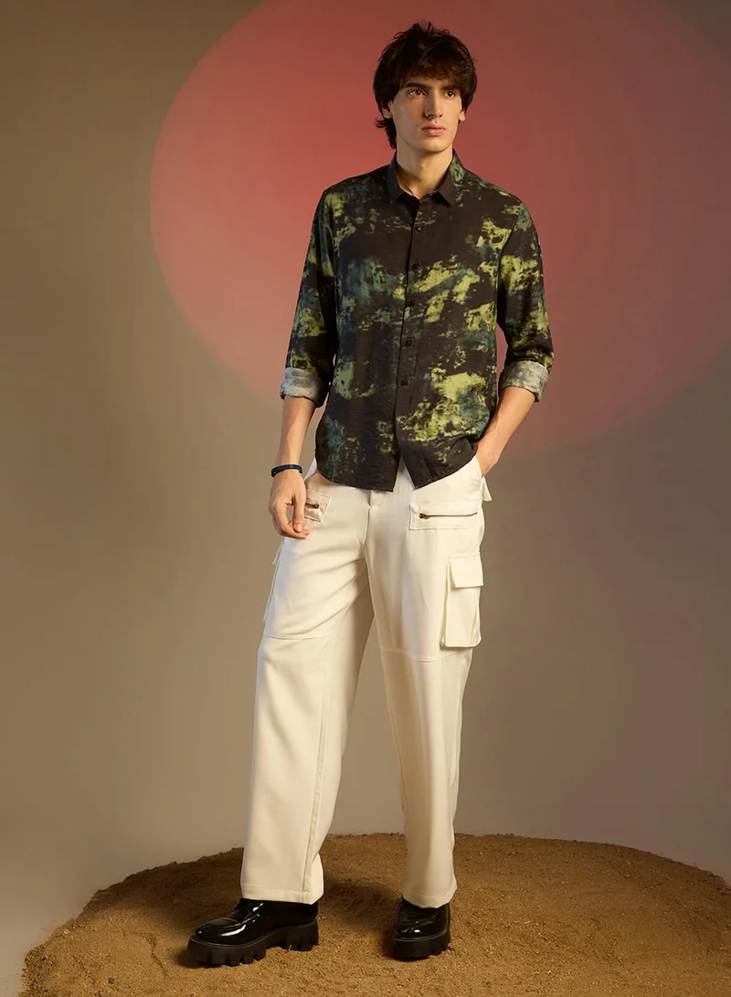 Campus Sutra Men's Army Green Contrast Dab Shirt