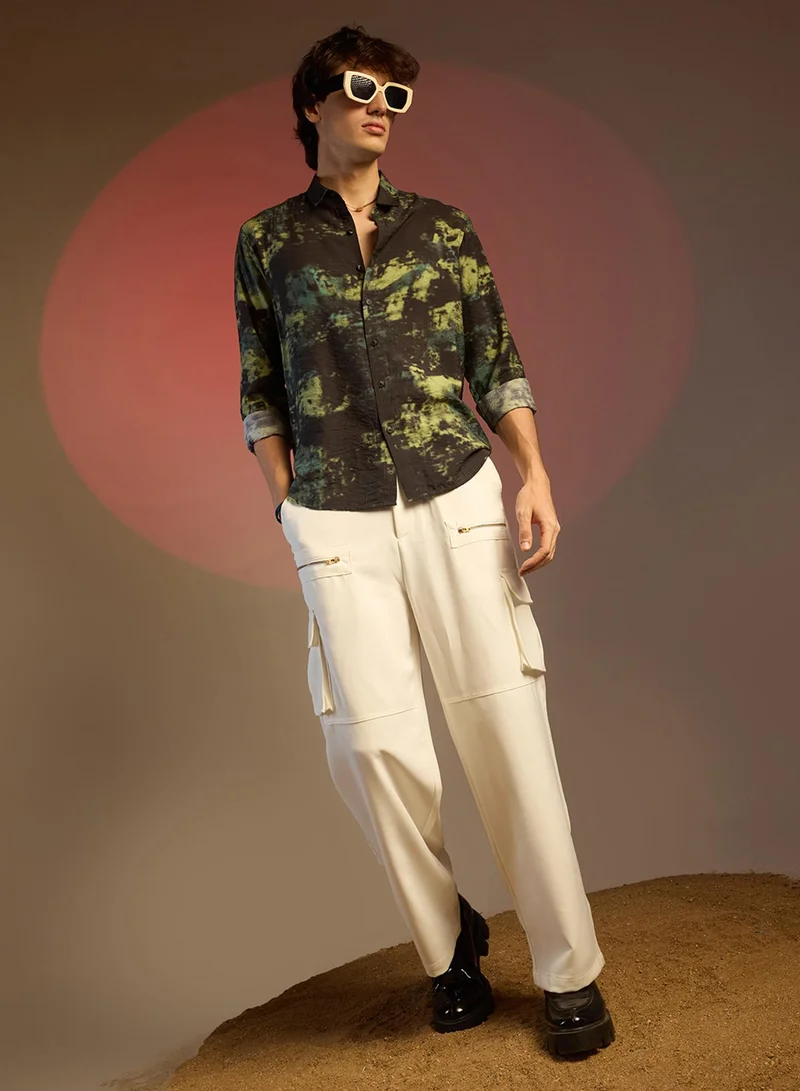 Campus Sutra Men's Army Green Contrast Dab Shirt