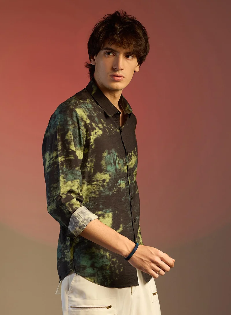 Campus Sutra Men's Army Green Contrast Dab Shirt