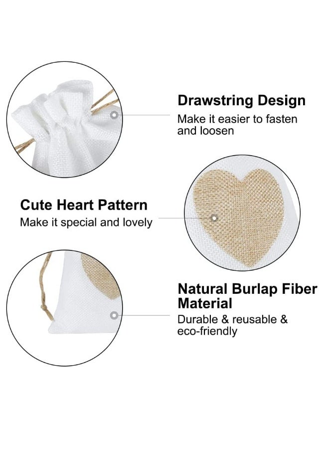 20 Pcs Burlap Drawstring Gift Bags, Heart Design Jute Pouches for Weddings, Baby Showers, DIY Crafts, and Small Object Storage (14x10cm) - Image 3