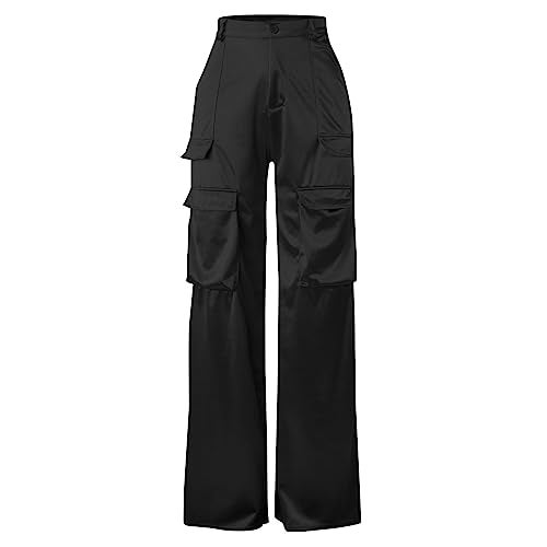 NRTHYE Satin Cargo Pant for Women High Waist Long Silk Cargo Pants Trousers Casual Wide Leg Pants - Image 5