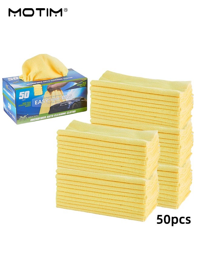 Motim 50 Pcs/Box, Car Microfiber Cleaning Towel, Reusable Soft Water Absorbent Car Drying Towel, Wet and Dry for Car Cleaning, Windows, Screen and Kitchen, 30x30CM - Image 1