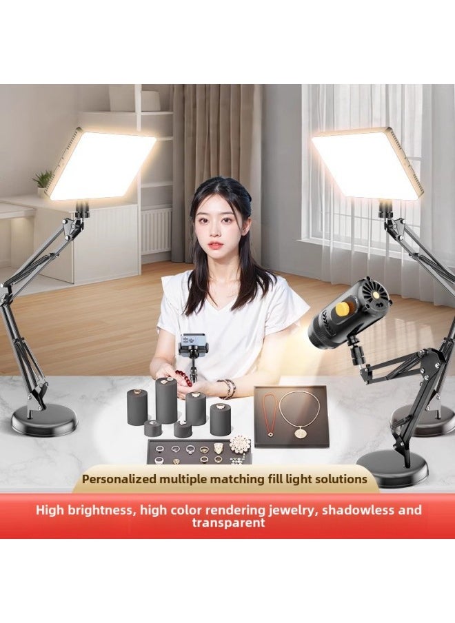 Generic Desktop Live Lights Special Spotlight Spotlight Anchor Sitting Shot Jewelry, Jade And Jade Play-Light Source Color:【double Lights|Hand Broadcast Diamond Flash Set] 25w Spotlight + 45w Full Screen Fill Light + Starlight Mirror (comes With Hand Broadcast Bracket)  - Image 2