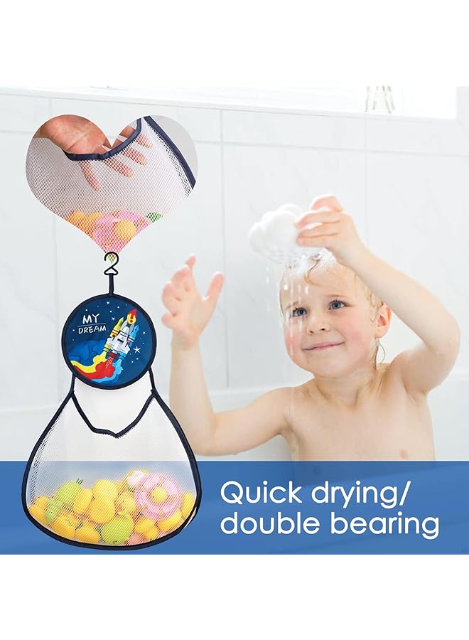Excefore 2 Pack Bathroom Hanging Toys Storage Bag Baby Bath Toy Organizer Hanging Bath Toy Storage With Hooks Large Capacity Bath Toy Mesh Bag Rocket And Zebra - Image 5