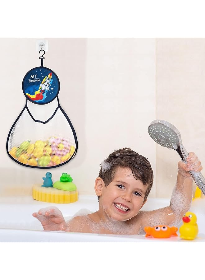 Excefore 2 Pack Bathroom Hanging Toys Storage Bag Baby Bath Toy Organizer Hanging Bath Toy Storage With Hooks Large Capacity Bath Toy Mesh Bag Rocket And Zebra - Image 3