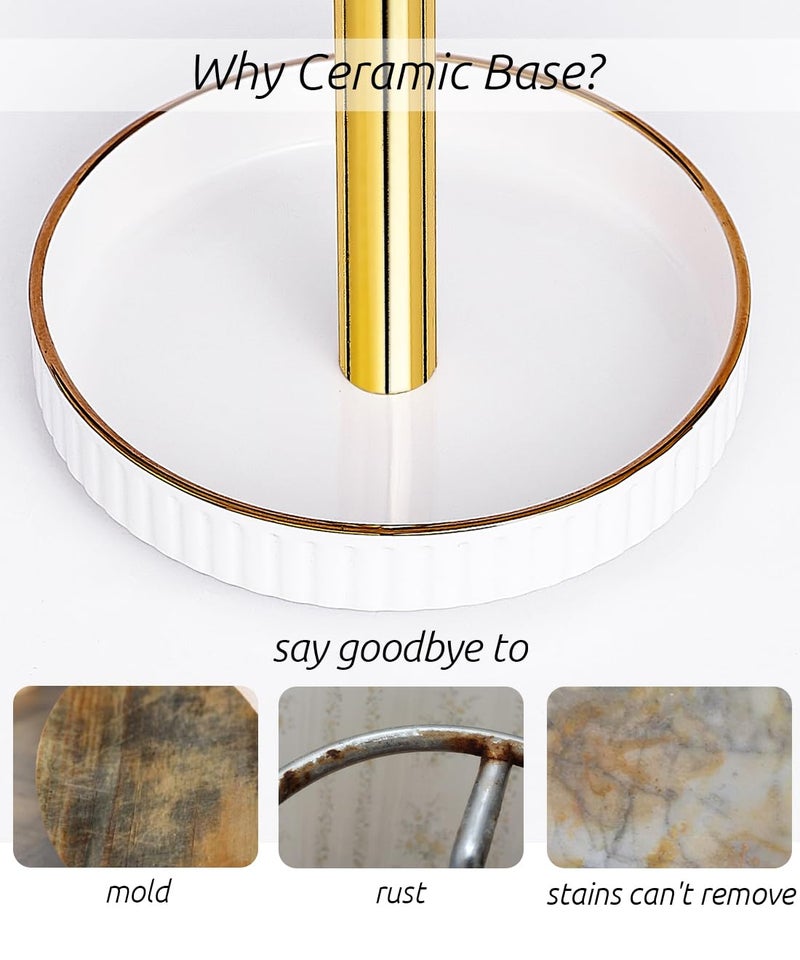VROOMIUM Gold Paper Towel Holder Countertop, Ceramic Base Easy-to-Clean, 1.5 lbs, 7" B x 12.5" H, Stable Elegant and Durable Kitchen Roll Stand - Image 2