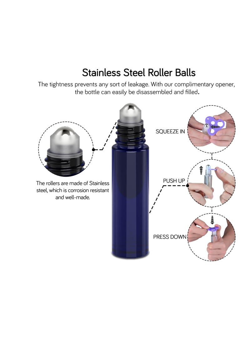 PrettyCare PrettyCare Roller Bottles For Oils 10 ml (Amber Glass and Blue Glass, 6 Pack, 1 Extra Stainless Steel Balls, 12 Labels, 1 Opener, 1 Funnels Essential Oil Roller Bottles, Roller on Bottles  - Image 3