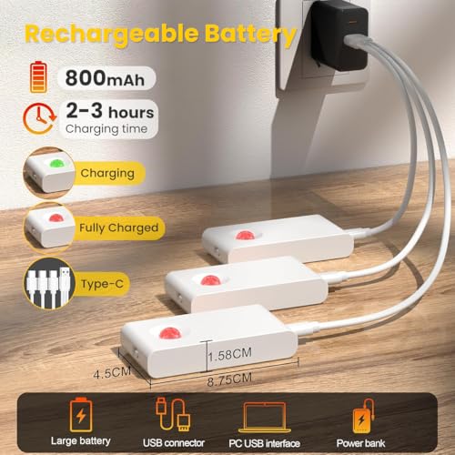 ELEPHANTBOAT® 3Pcs Motion Sensor LED Light, Magnetic Night Light 3-Color Dimmable USB Sensor Light for Home Indoor, Rechargeable Cordless Wall Lamp for Closet Wardrobe 700mAh 8.75x4.5cm - Image 4