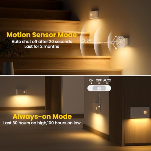 ELEPHANTBOAT® 3Pcs Motion Sensor LED Light, Magnetic Night Light 3-Color Dimmable USB Sensor Light for Home Indoor, Rechargeable Cordless Wall Lamp for Closet Wardrobe 700mAh 8.75x4.5cm - Image 3
