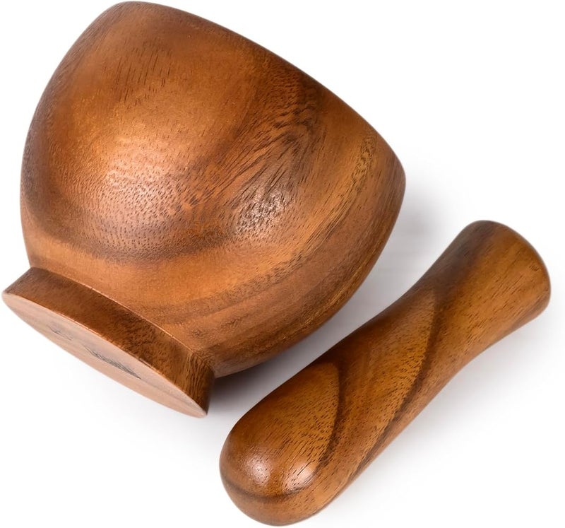 Billi Acacia Wood Mortar and Pestle Set – Ø12.5 x H10.5 cm Mortar, Ø4 x H14 cm Pestle – Durable Natural Wood Spice Grinder for Kitchen - Image 5