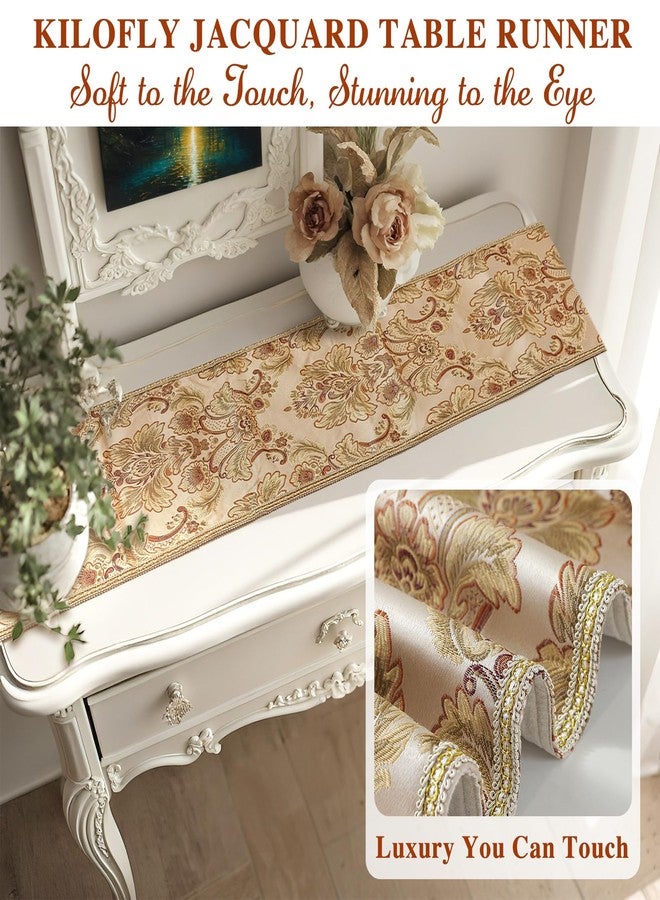 kilofly Elegant Floral Brocade Jacquard Table Runner Tassels (60 x 12 inches) - Image 5