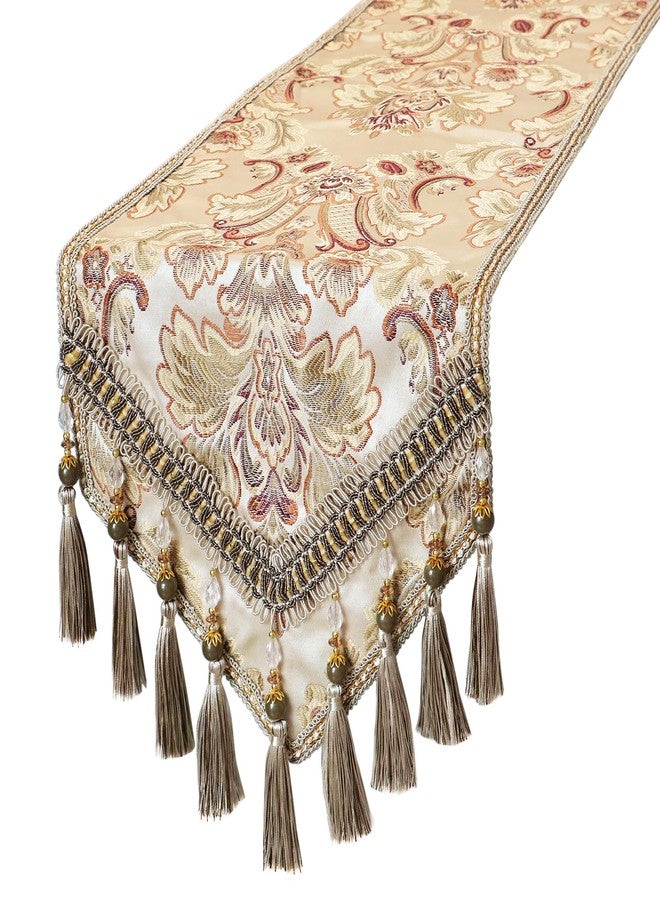 kilofly Elegant Floral Brocade Jacquard Table Runner Tassels (60 x 12 inches) - Image 1