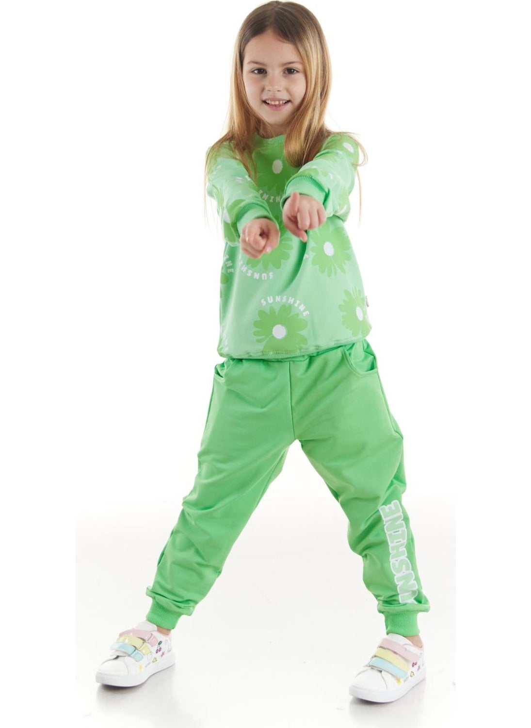 Ahengim - Kids Girls Tracksuit Floral Printed Bottom Top Two Piece Set Cotton Seasonal AK2501 - Image 1