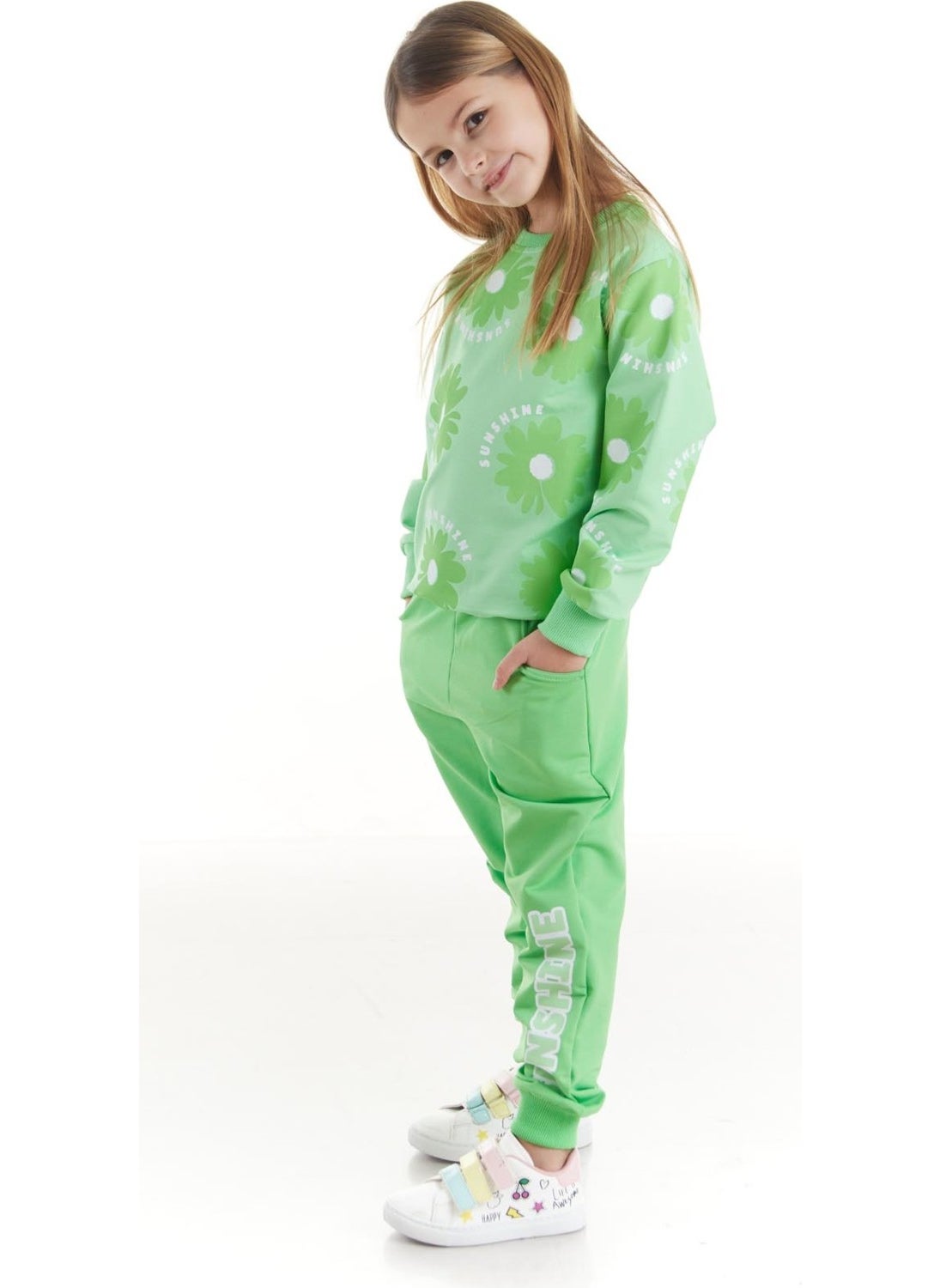Ahengim - Kids Girls Tracksuit Floral Printed Bottom Top Two Piece Set Cotton Seasonal AK2501 - Image 1