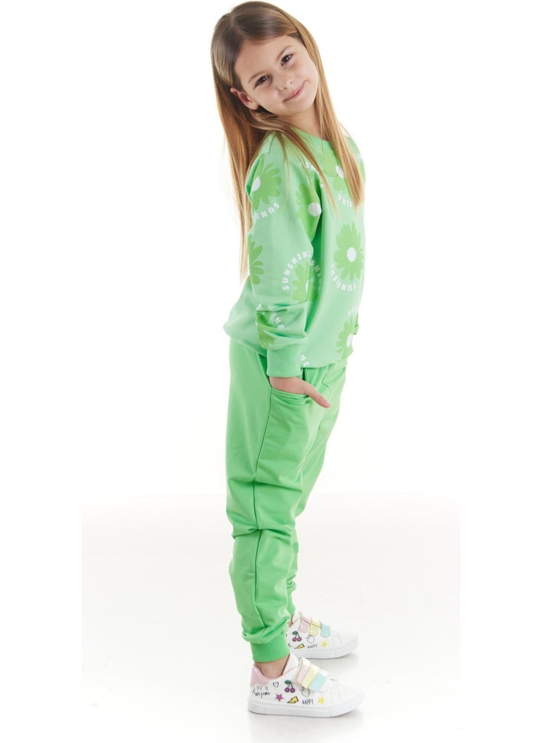 Ahengim - Kids Girls Tracksuit Floral Printed Bottom Top Two Piece Set Cotton Seasonal AK2501 - Image 1