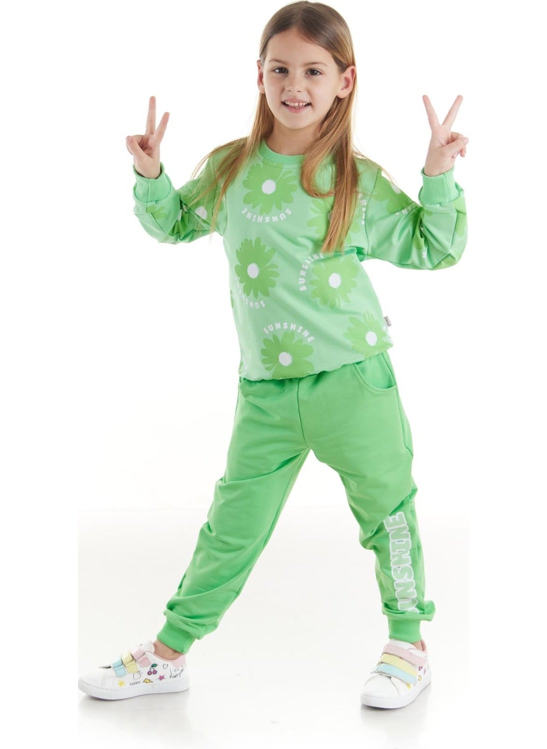 Ahengim - Kids Girls Tracksuit Floral Printed Bottom Top Two Piece Set Cotton Seasonal AK2501 - Image 1